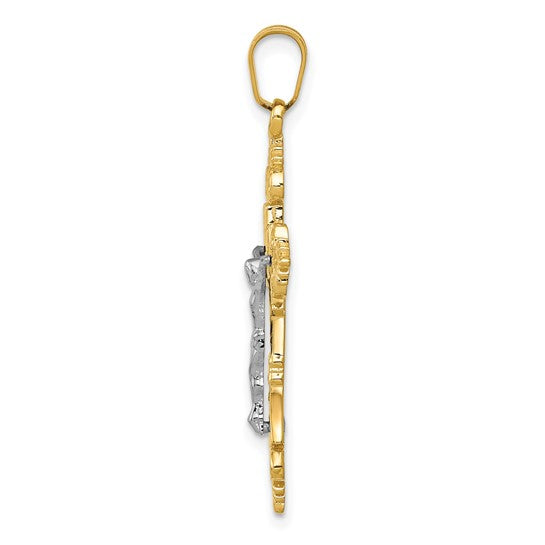 10KT Two-tone Medium Lacey-edged INRI Crucifix Pendant