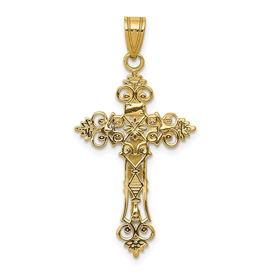 10KT Two-tone Medium Lacey-edged INRI Crucifix Pendant