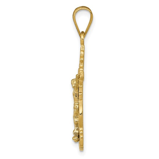10KT Two-tone Small Narrow Cross w/Crucifix Pendant