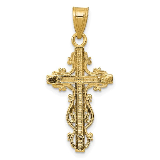 10KT Two-tone Small Narrow Cross w/Crucifix Pendant