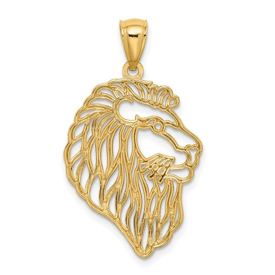 10KT Yellow Gold Diamond-Cut Lion Profile Pendant