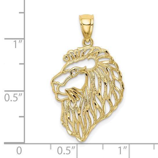 10KT Yellow Gold Diamond-Cut Lion Profile Pendant