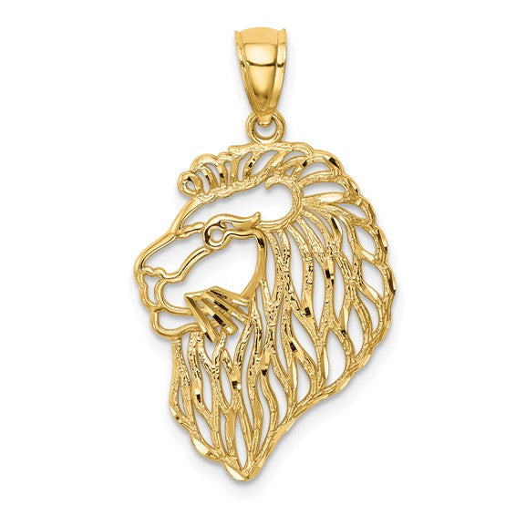 10KT Yellow Gold Diamond-Cut Lion Profile Pendant