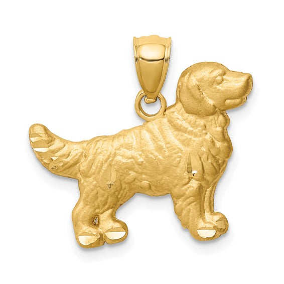 10kt Yellow Gold Diamond-cut Golden Retriever Pendant