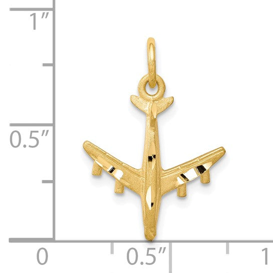 10kt Yellow Gold Solid Satin Airplane Charm