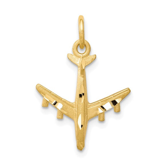 10kt Yellow Gold Solid Satin Airplane Charm