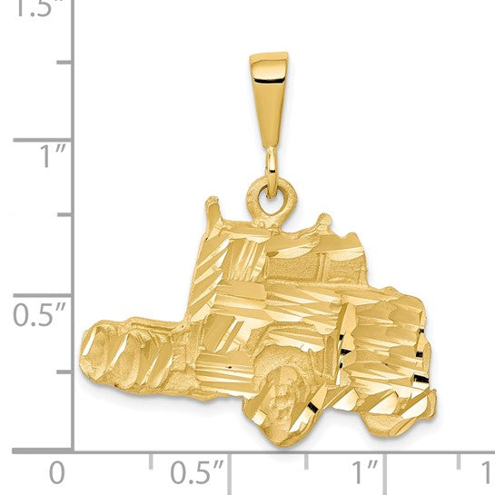 10kt Yellow Gold Solid Diamond-cut Semi Truck Charm