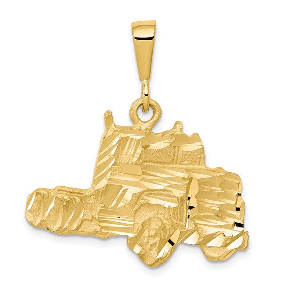 10kt Yellow Gold Solid Diamond-cut Semi Truck Charm