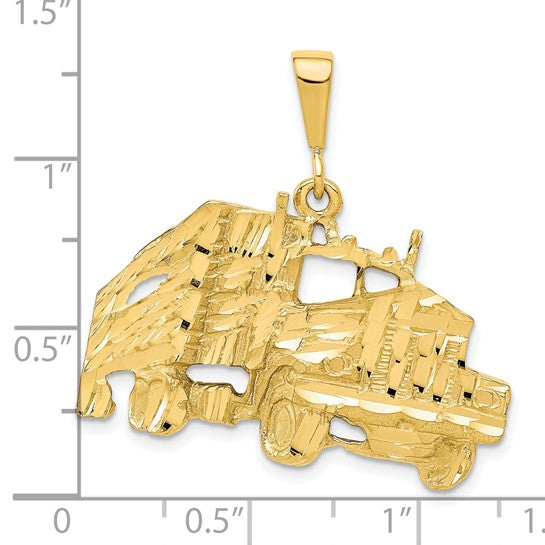10kt Yellow Gold Solid Diamond-cut Semi with Trailer Charm