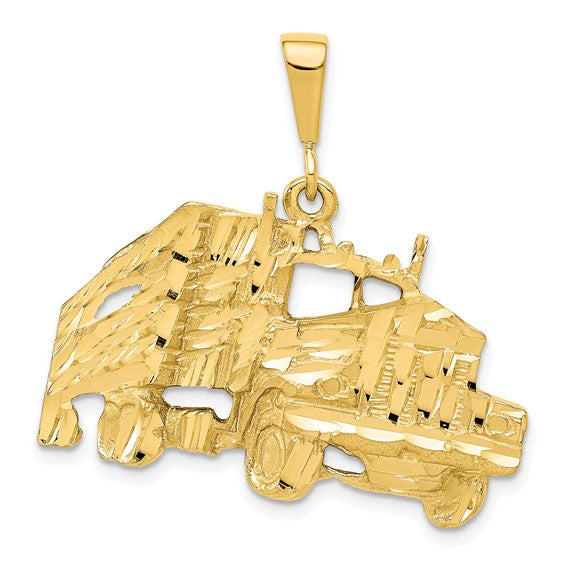 10kt Yellow Gold Solid Diamond-cut Semi with Trailer Charm