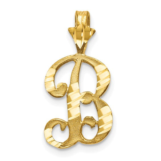 10kt Yellow Gold Diamond-cut Grooved Initial B Charm