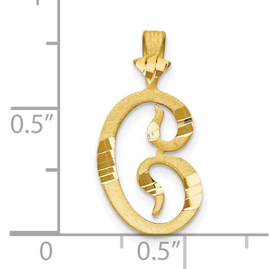 10kt Yellow Gold Diamond-cut Grooved Initial C Charm