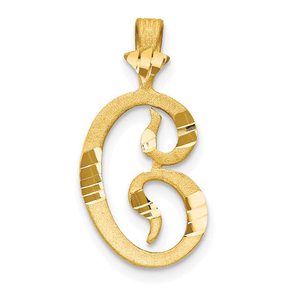 10kt Yellow Gold Diamond-cut Grooved Initial C Charm