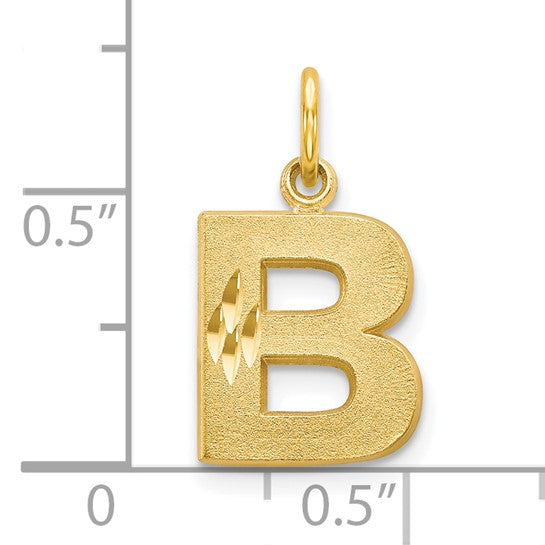 10kt Yellow Gold Satin Diamond-cut Initial B Charm