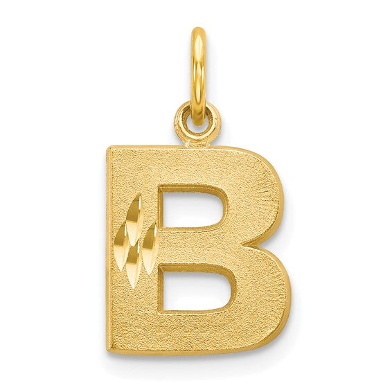 10kt Yellow Gold Satin Diamond-cut Initial B Charm