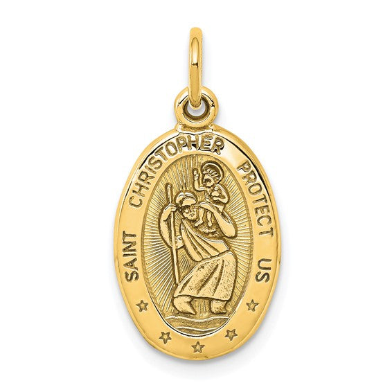 10kt Yellow Gold Solid Satin Polished St. Christopher Pendant