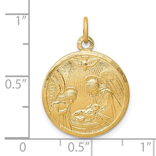 10kt Yellow Gold Solid Satin Polished Baptism Disc Pendant