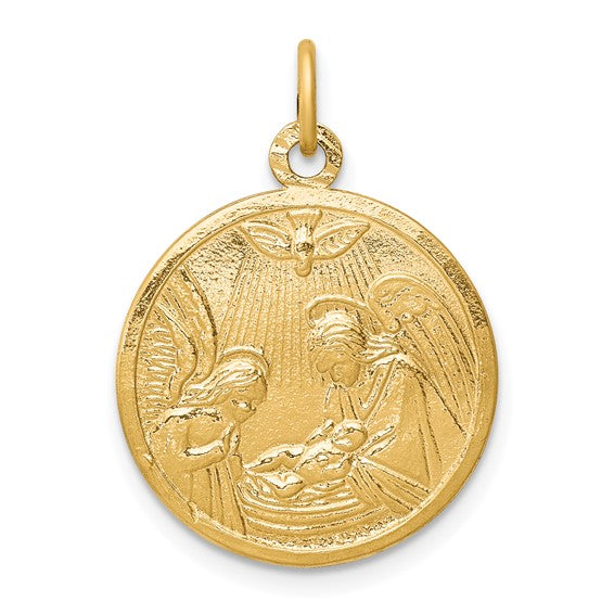 10kt Yellow Gold Solid Satin Polished Baptism Disc Pendant