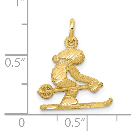 10kt Yellow Gold Diamond-cut Skier Charm