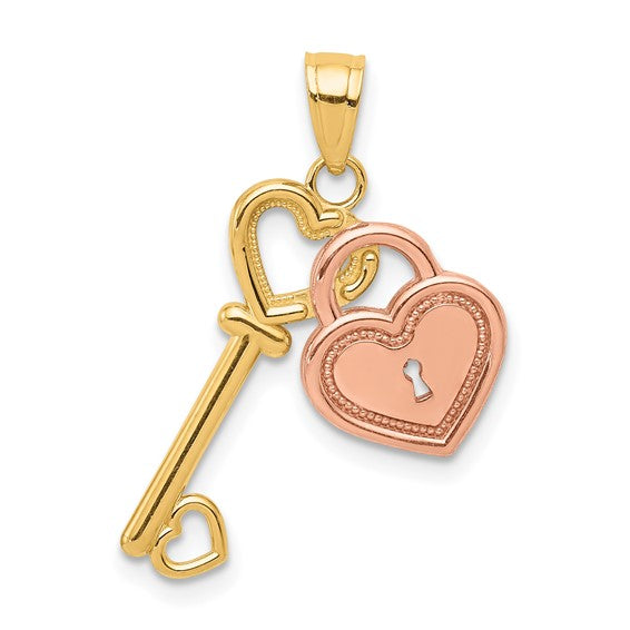 10KT Two-Tone Heart and Key Charm