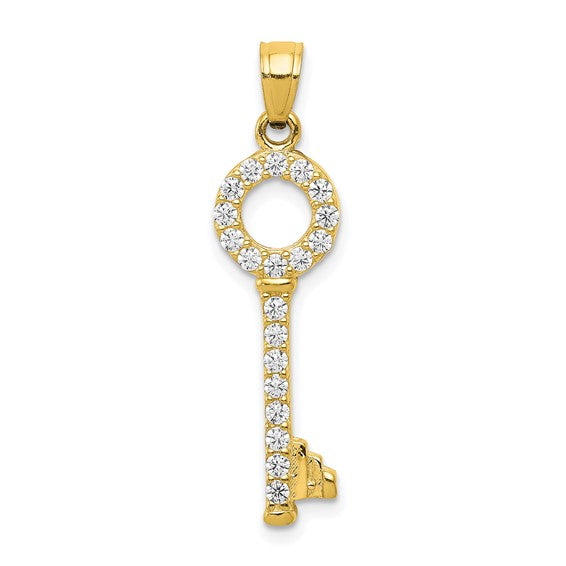 10kt Yellow Gold CZ Key Pendant