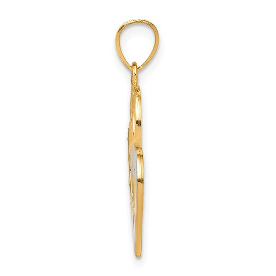 10KT Yellow Gold w/Rhodium Double Heart Pendant