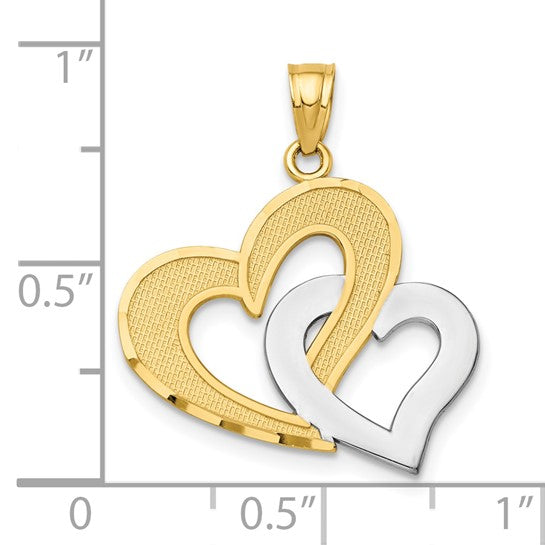 10KT Yellow Gold w/Rhodium Double Heart Pendant