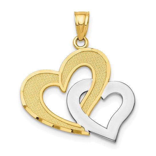 10KT Yellow Gold w/Rhodium Double Heart Pendant