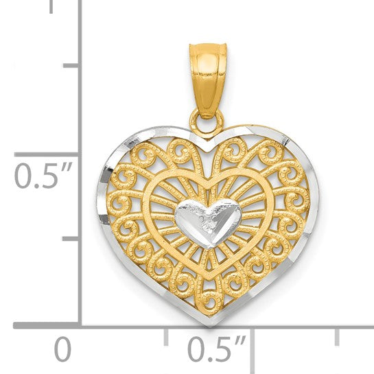 10KT Yellow Gold w/Rhodium Heart Charm