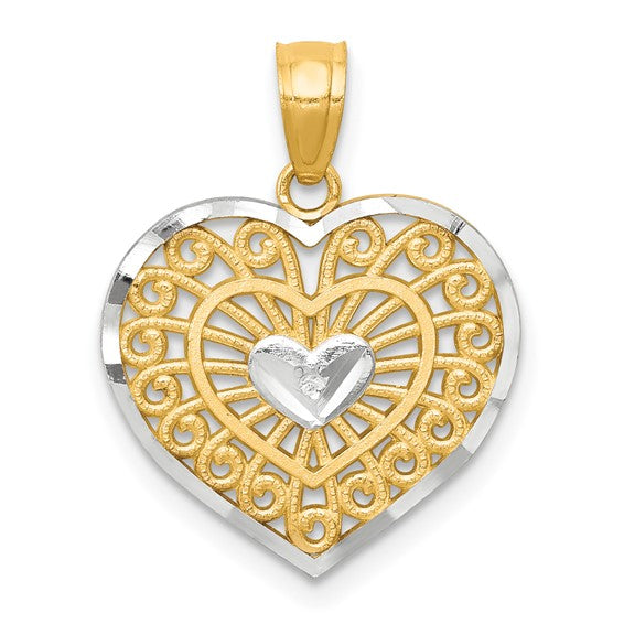 10KT Yellow Gold w/Rhodium Heart Charm