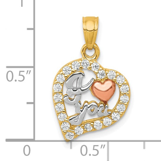 10KT Two-Tone w/White Rhodium I LOVE YOU CZ Heart Pendant