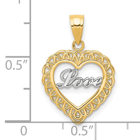 10KT Yellow Gold w/ Rhodium LOVE Heart Charm