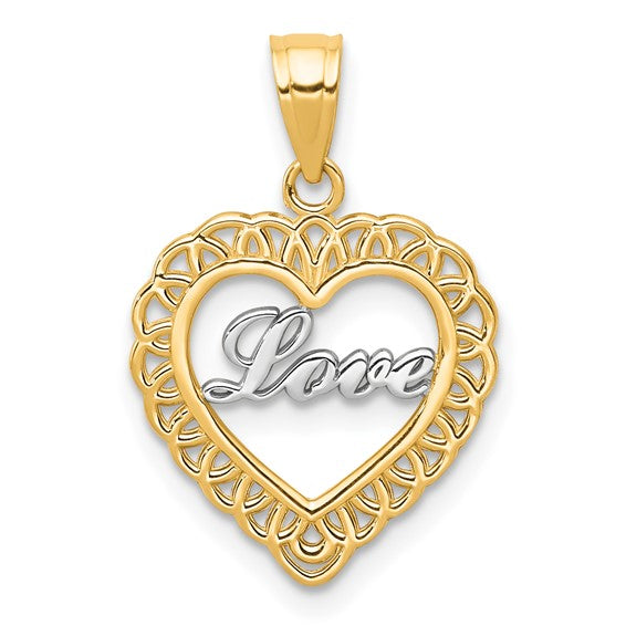 10KT Yellow Gold w/ Rhodium LOVE Heart Charm