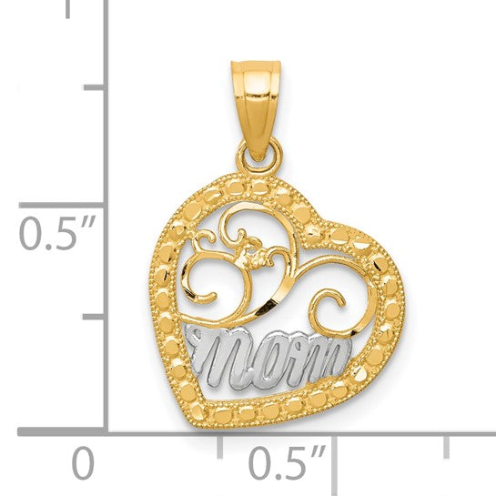 10KT Yellow Gold & Rhodium MOM Heart Charm
