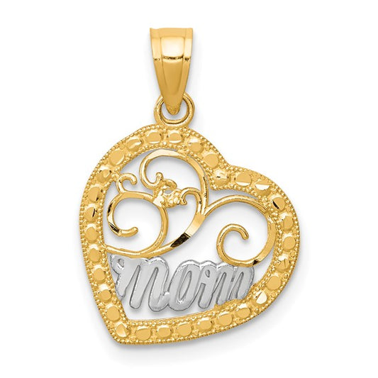 10KT Yellow Gold & Rhodium MOM Heart Charm