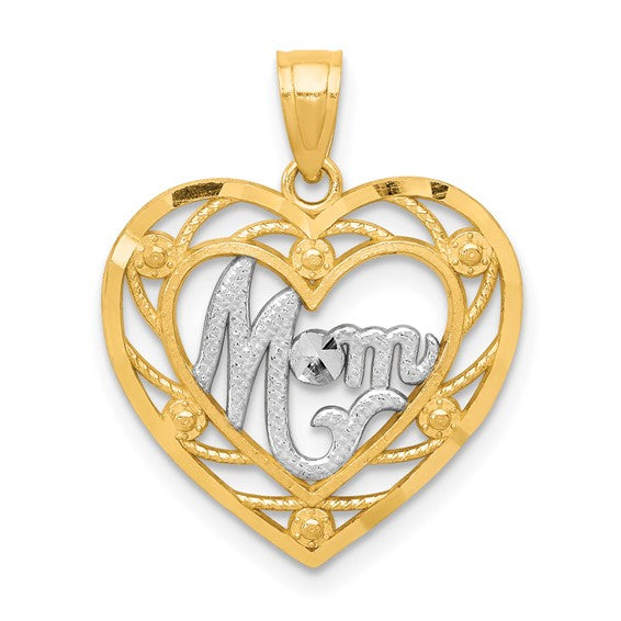 10kt Yellow Gold & Rhodium MOM Heart Charm