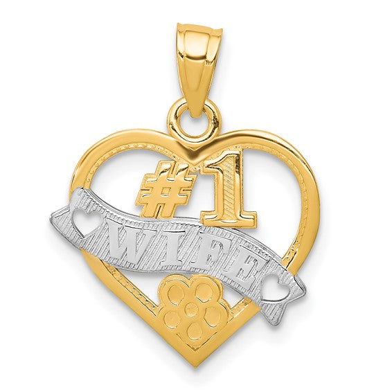 10kt Yellow Gold w/Rhodium #1 WIFE Heart Charm
