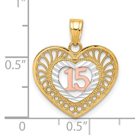10KT Two-tone w/White Rhodium 15 Heart Pendant