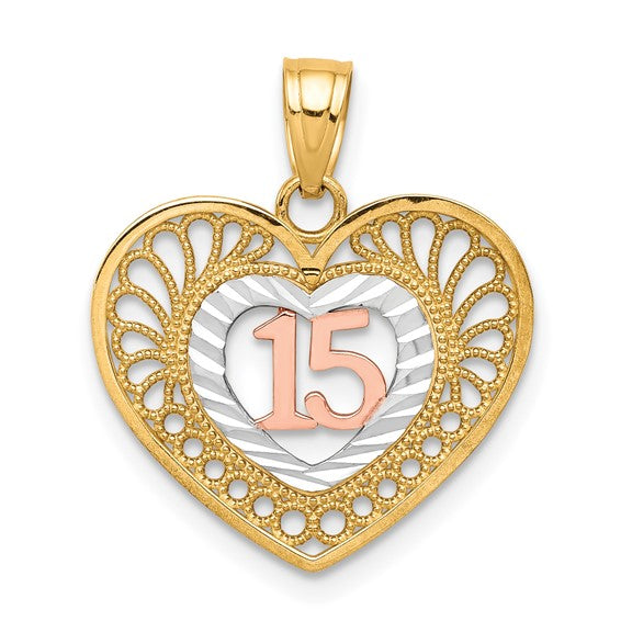 10KT Two-tone w/White Rhodium 15 Heart Pendant