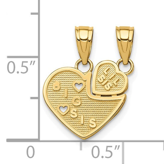 10KT Yellow Gold BIG SIS, Lil SIS Break-Apart Heart Charm