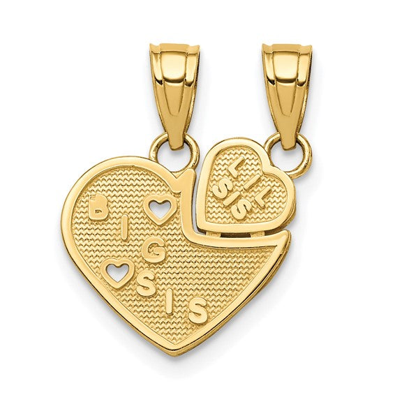 10KT Yellow Gold BIG SIS, Lil SIS Break-Apart Heart Charm
