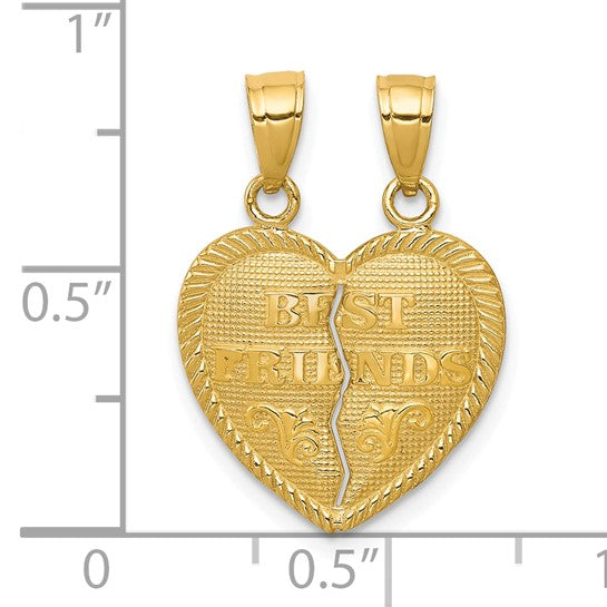 10KT Yellow Gold BEST FRIENDS Break-A-Part Heart Pendant