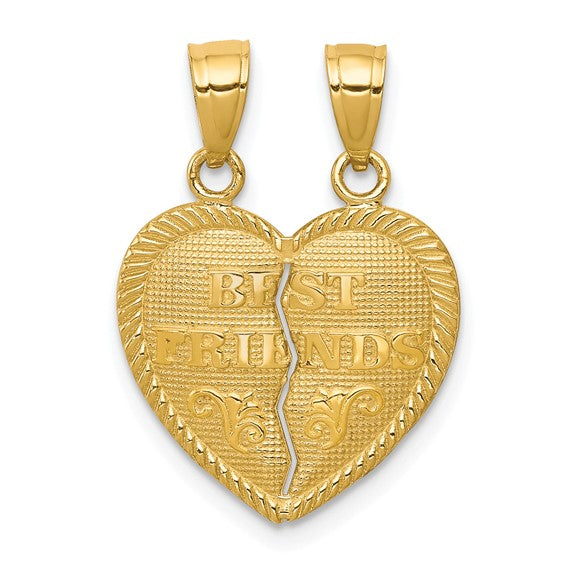 10KT Yellow Gold BEST FRIENDS Break-A-Part Heart Pendant