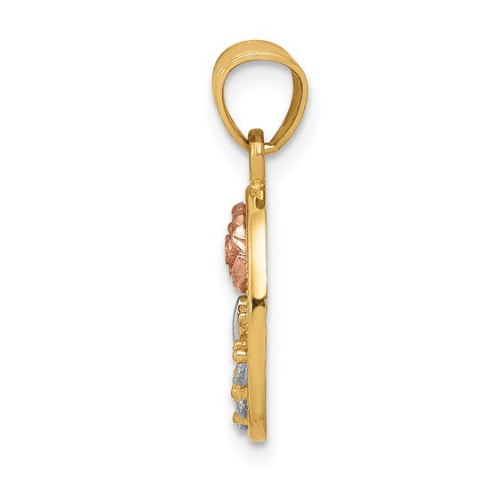 10KT Two-Tone w/White Rhodium CZ Rose Charm