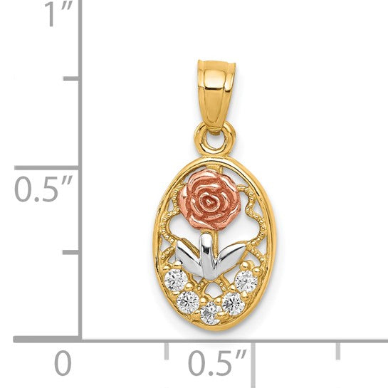10KT Two-Tone w/White Rhodium CZ Rose Charm