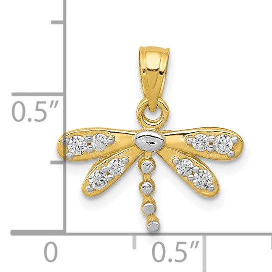 10KT Yellow Gold w/ Rhodium CZ Dragonfly Charm