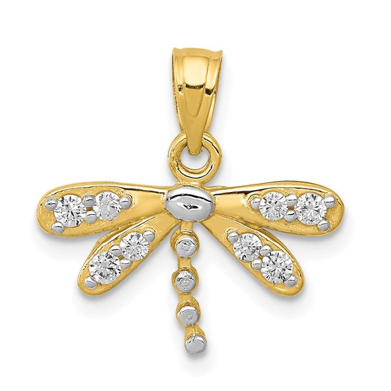 10KT Yellow Gold w/ Rhodium CZ Dragonfly Charm