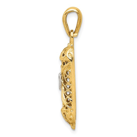 10kt Yellow Gold & Rhodium Mezuzah w/Shin Charm