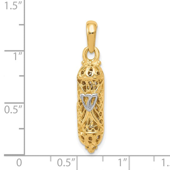 10kt Yellow Gold & Rhodium Mezuzah w/Shin Charm