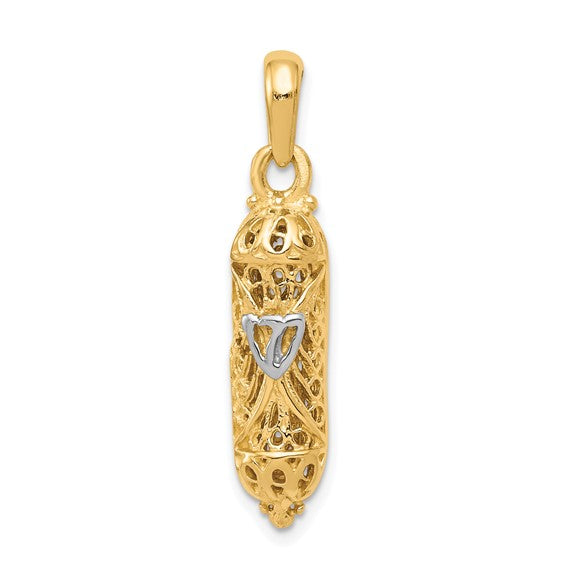 10kt Yellow Gold & Rhodium Mezuzah w/Shin Charm
